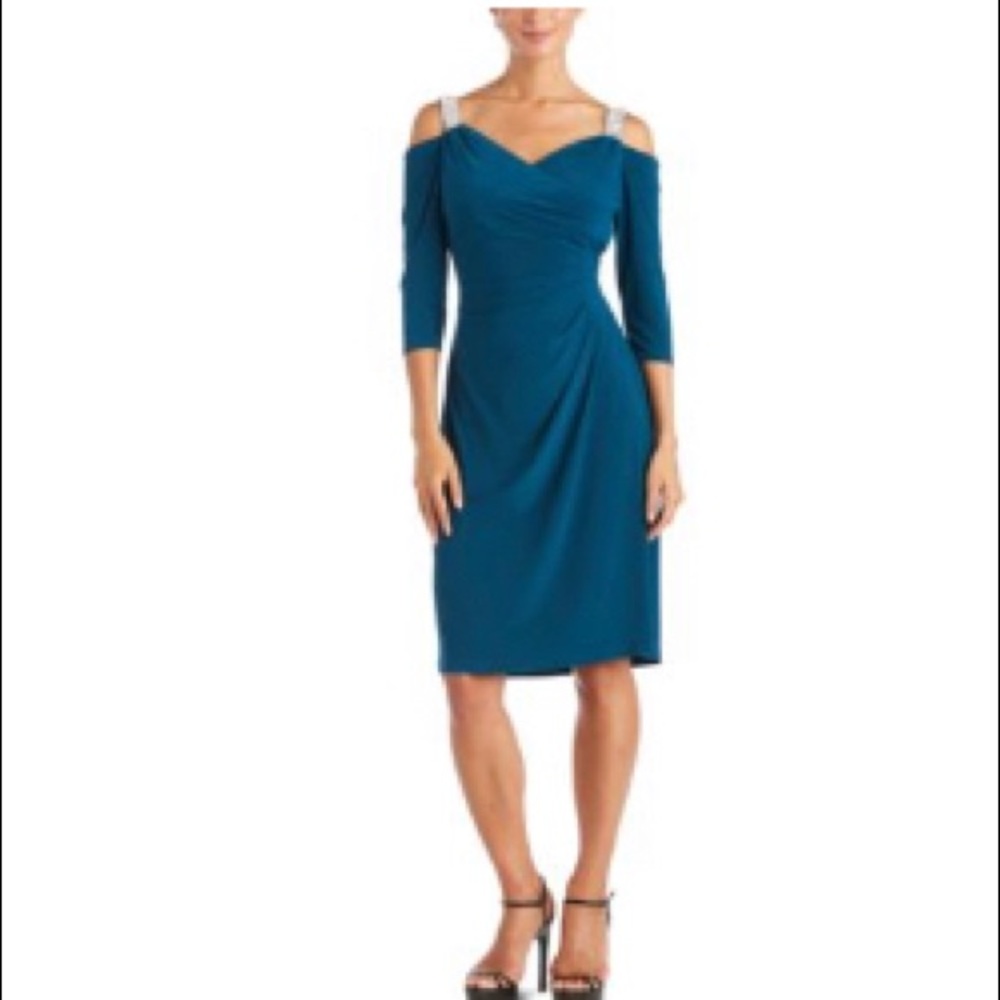 R&M Richards Embellished Cold Shoulder Dress.